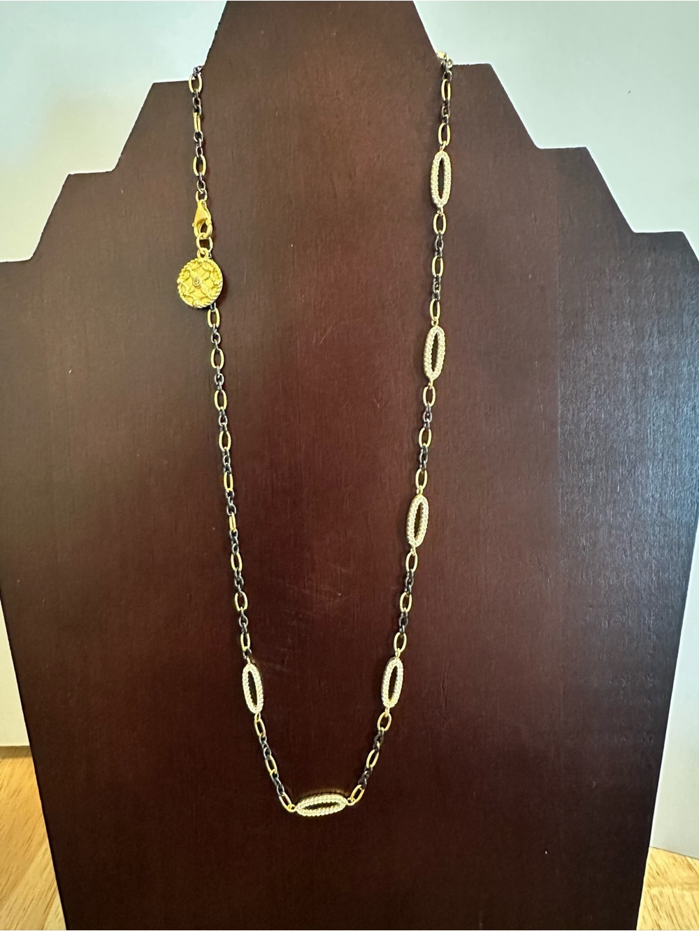 Freida Rothman Sterling silver black and gold pave necklace